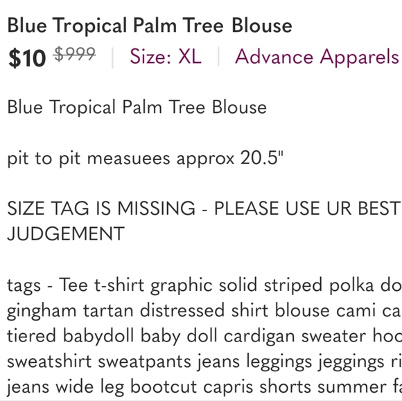 Blue Tropical Palm Tree Blouse - Picture 5 of 5